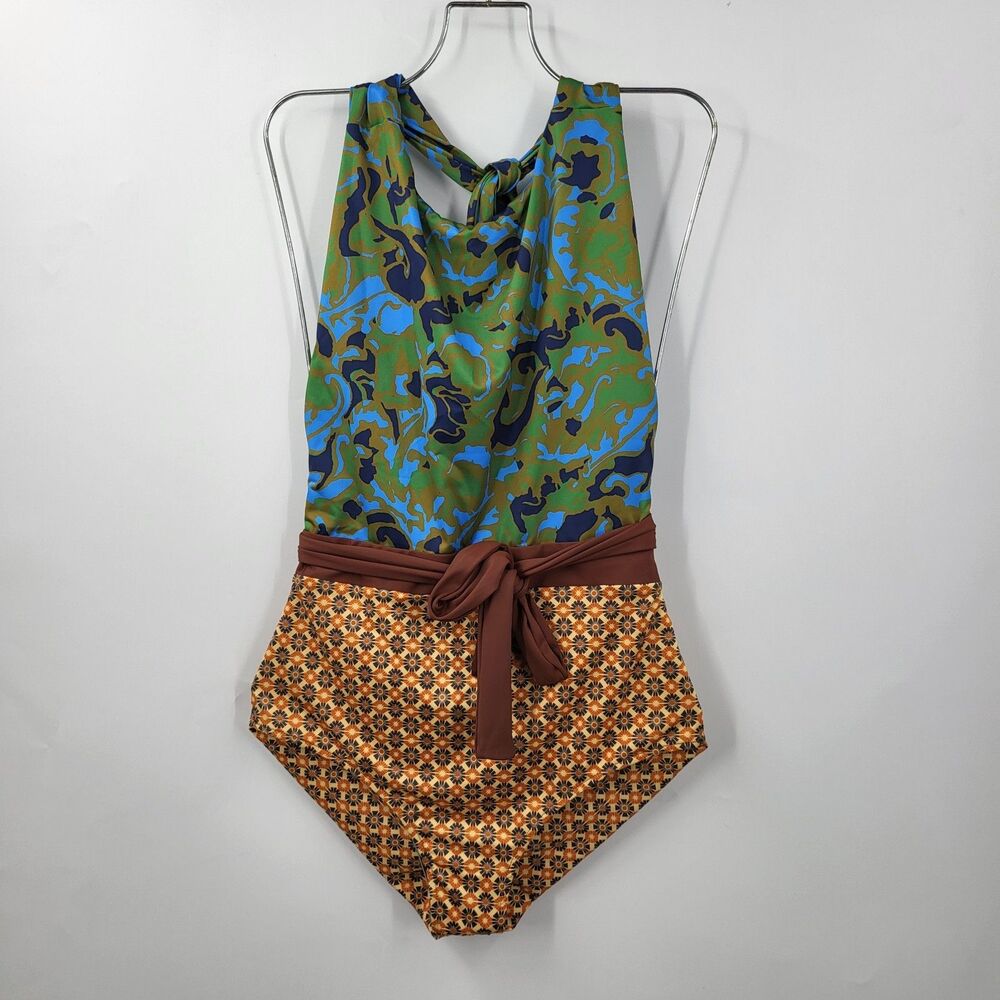 🩵FREE PEOPLE NWOT Women L free-est Aqua Electric Print Orchid OnePiece Swimsuit